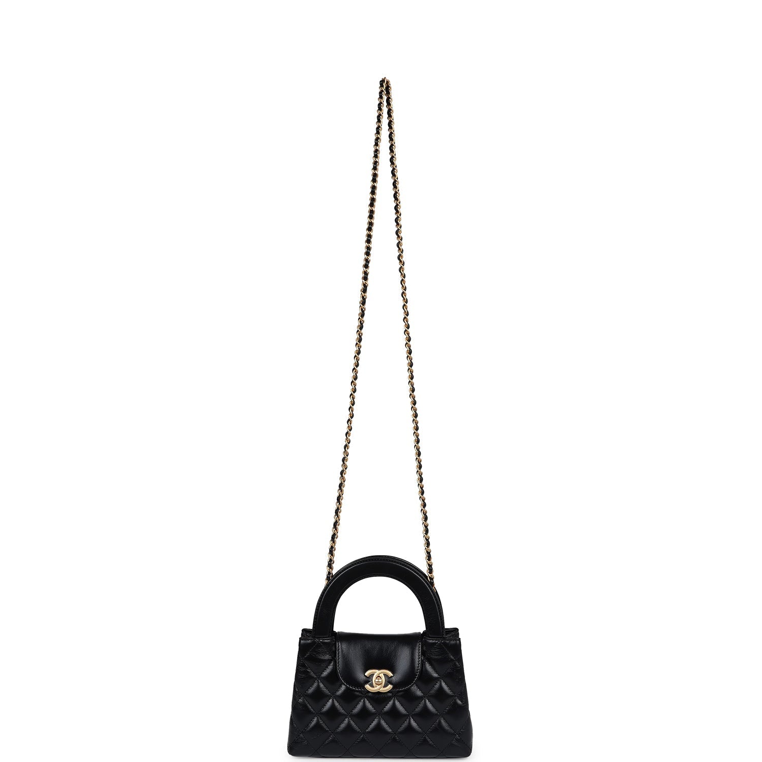 Chanel Small Kelly Shopper Black Shiny Aged Calfskin Brushed Gold Hardware