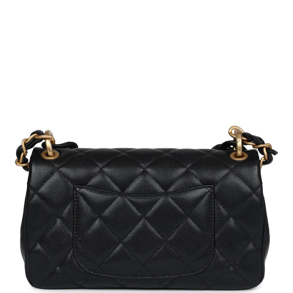 Chanel Medium Top Handle Flap Black Caviar Brushed Gold Hardware
