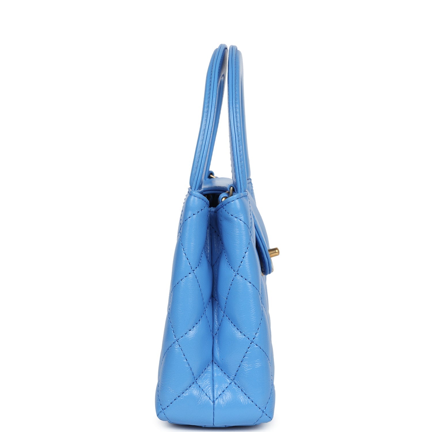Chanel Small Kelly Shopper Blue Shiny Aged Calfskin Brushed Gold Hardware