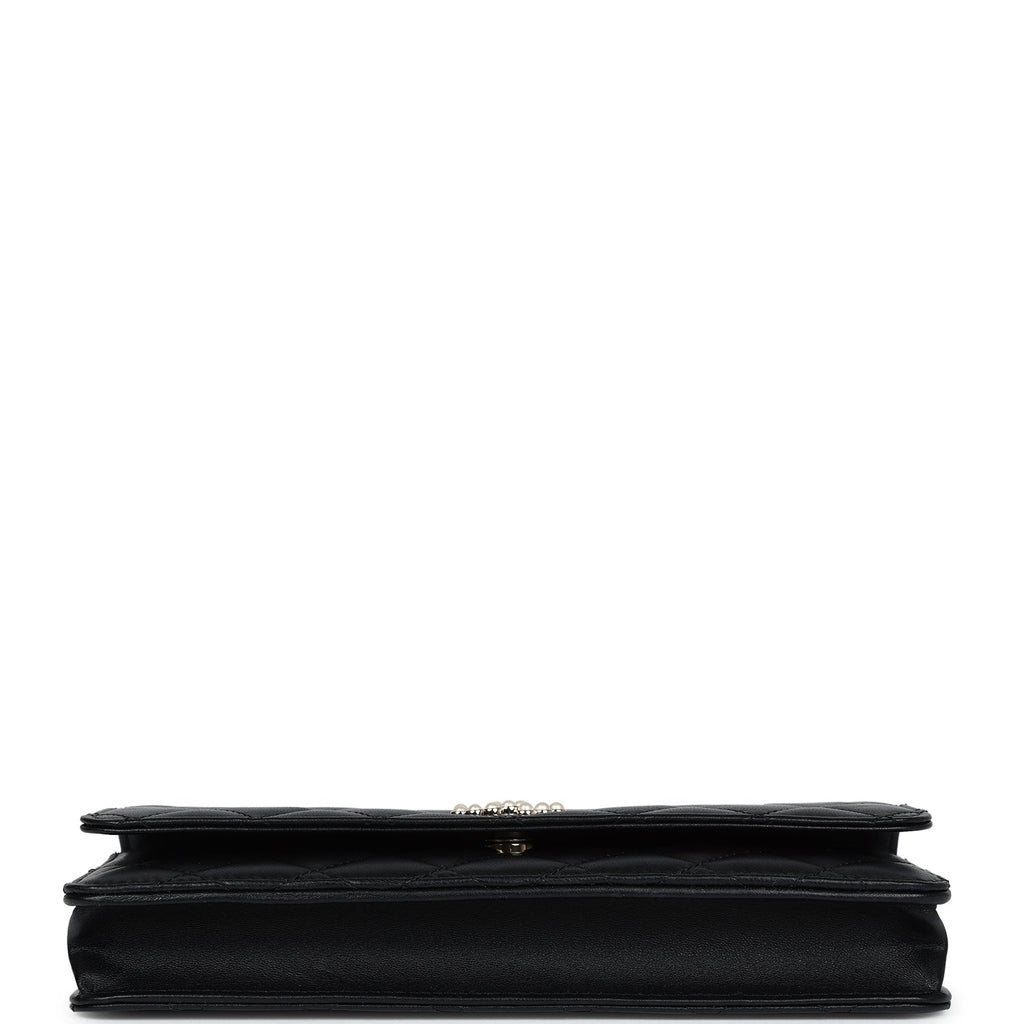 Chanel Small Pearl Clutch with Chain Black Lambskin Gold Hardware