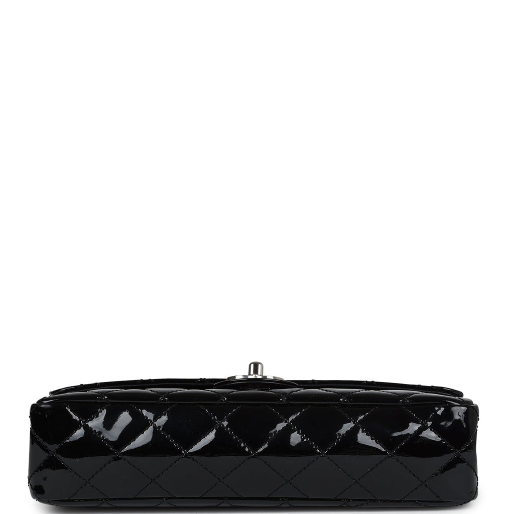 Chanel Vintage Chain Through Flap Bag Black Patent Silver Hardware