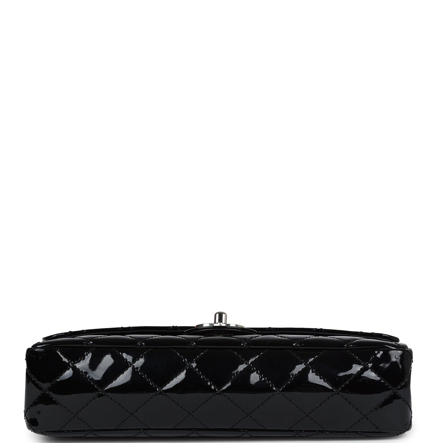 Chanel Vintage Chain Through Flap Bag Black Patent Silver Hardware