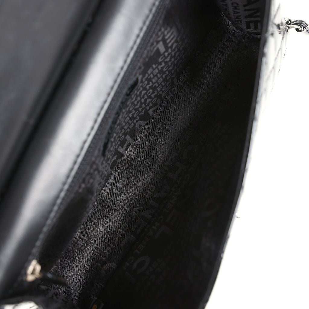 Chanel Vintage Chain Through Flap Bag Black Patent Silver Hardware