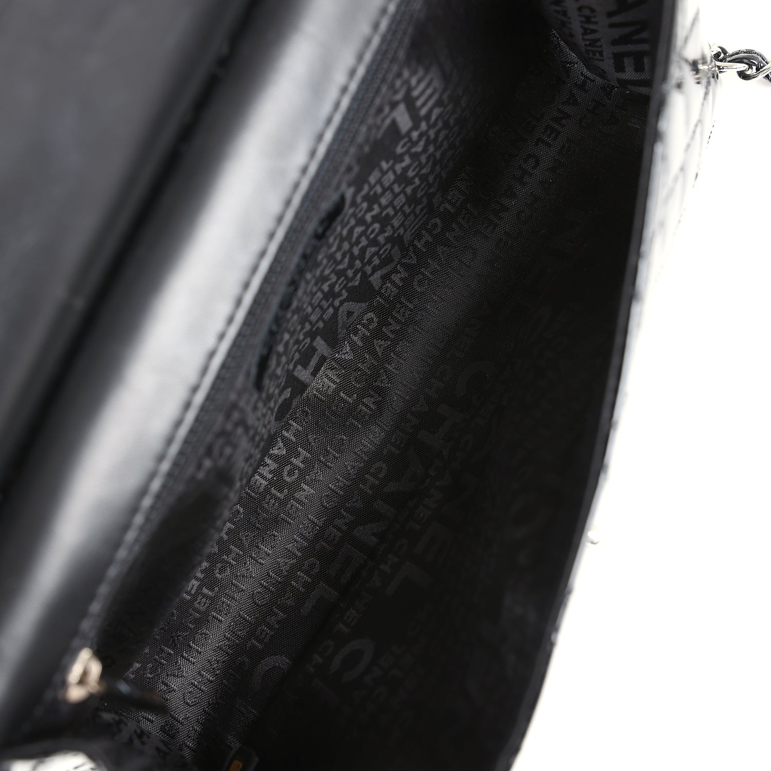 Chanel Vintage Chain Through Flap Bag Black Patent Silver Hardware