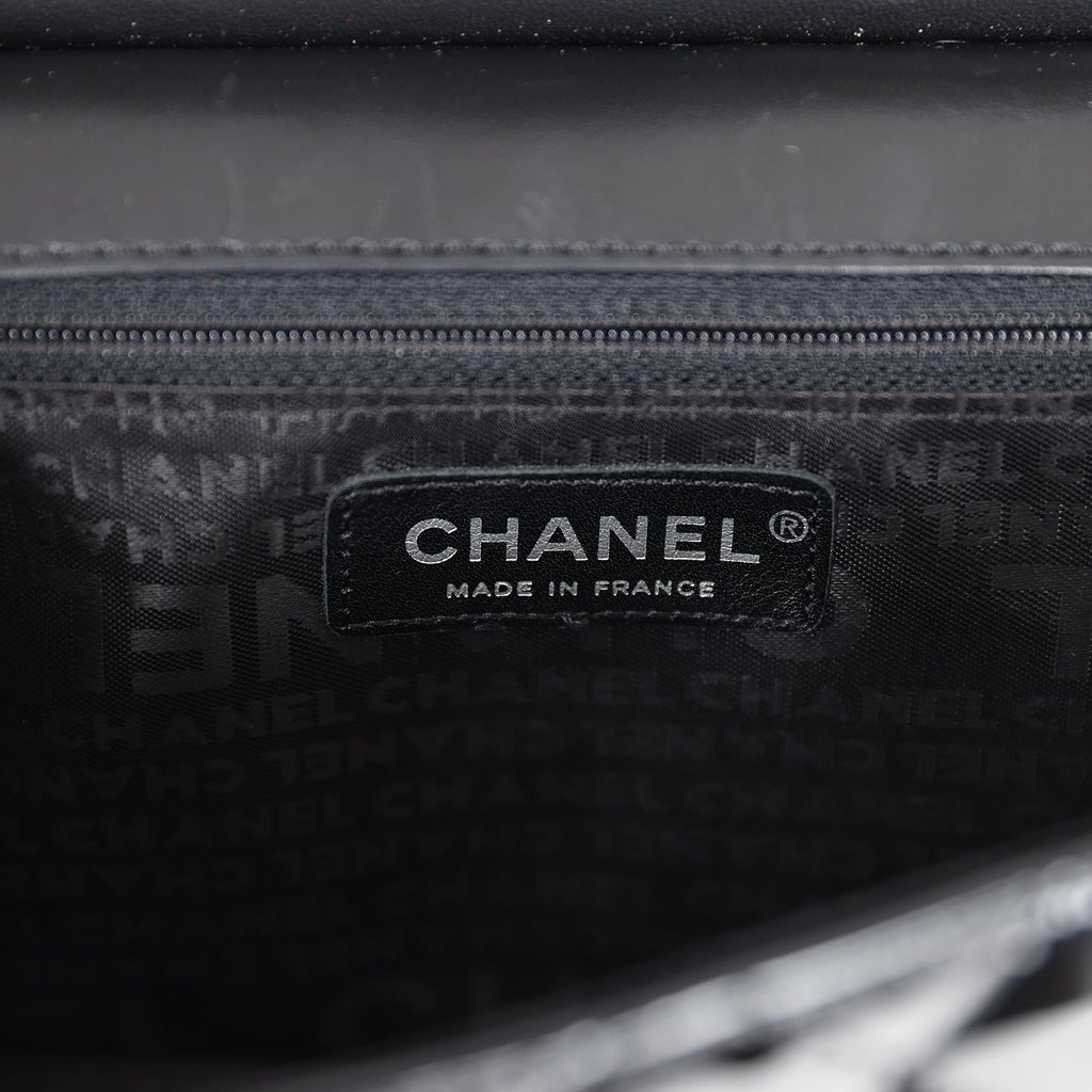 Chanel Vintage Chain Through Flap Bag Black Patent Silver Hardware