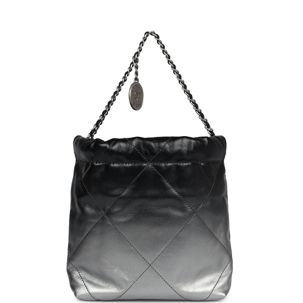 Chanel Mini 22 Bag Black and Silver Ombre Metallic Calfskin Lacquered Metal Hardware