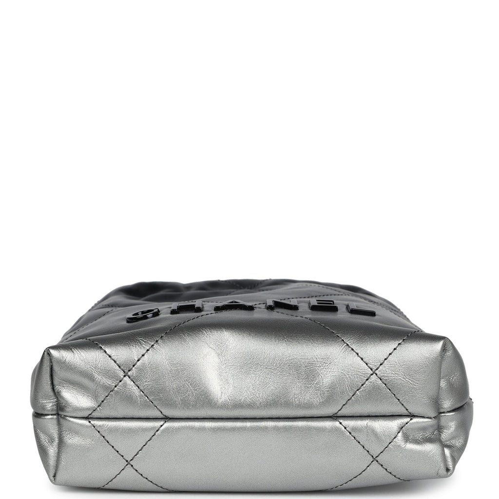 Chanel Mini 22 Bag Black and Silver Ombre Metallic Calfskin Lacquered Metal Hardware