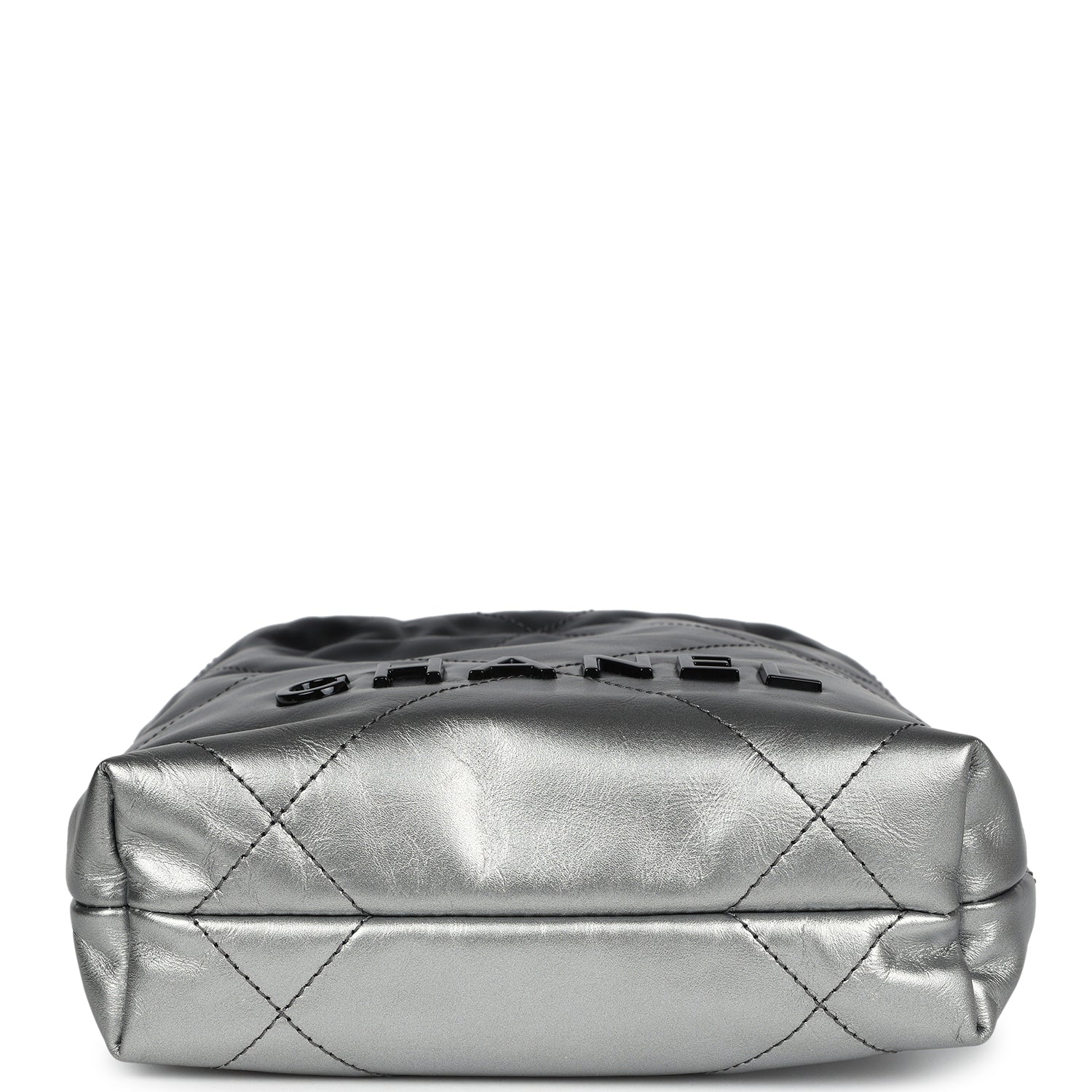Chanel Mini 22 Bag Black and Silver Ombre Metallic Calfskin Lacquered Metal Hardware