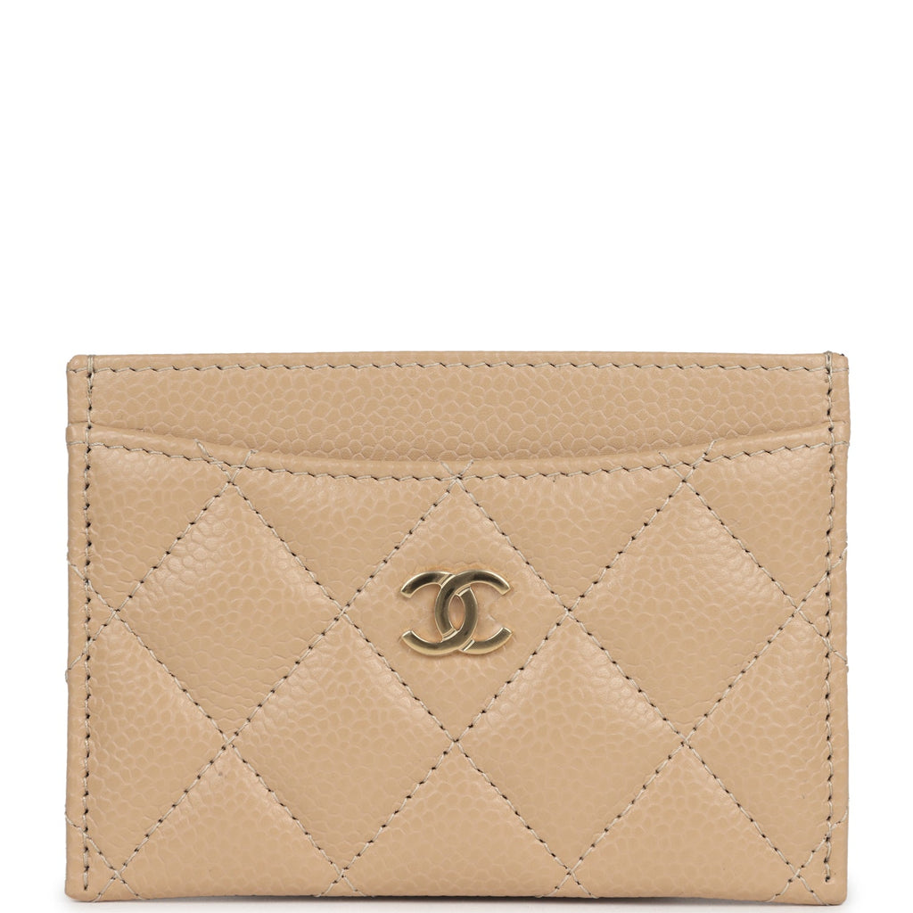 Chanel Classic  Holder Wallet Beige Caviar Gold Hardware