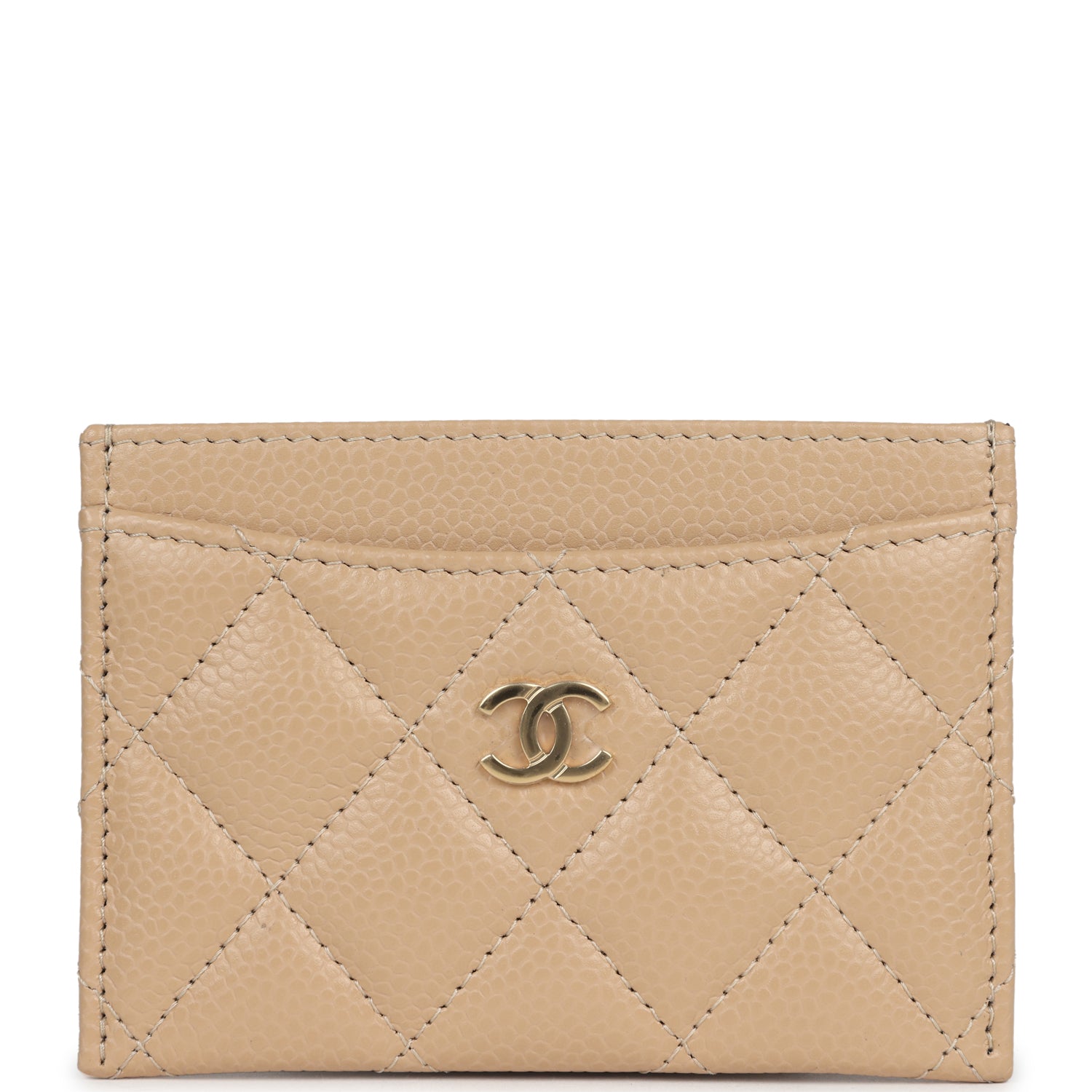 Chanel Classic  Holder Wallet Beige Caviar Gold Hardware