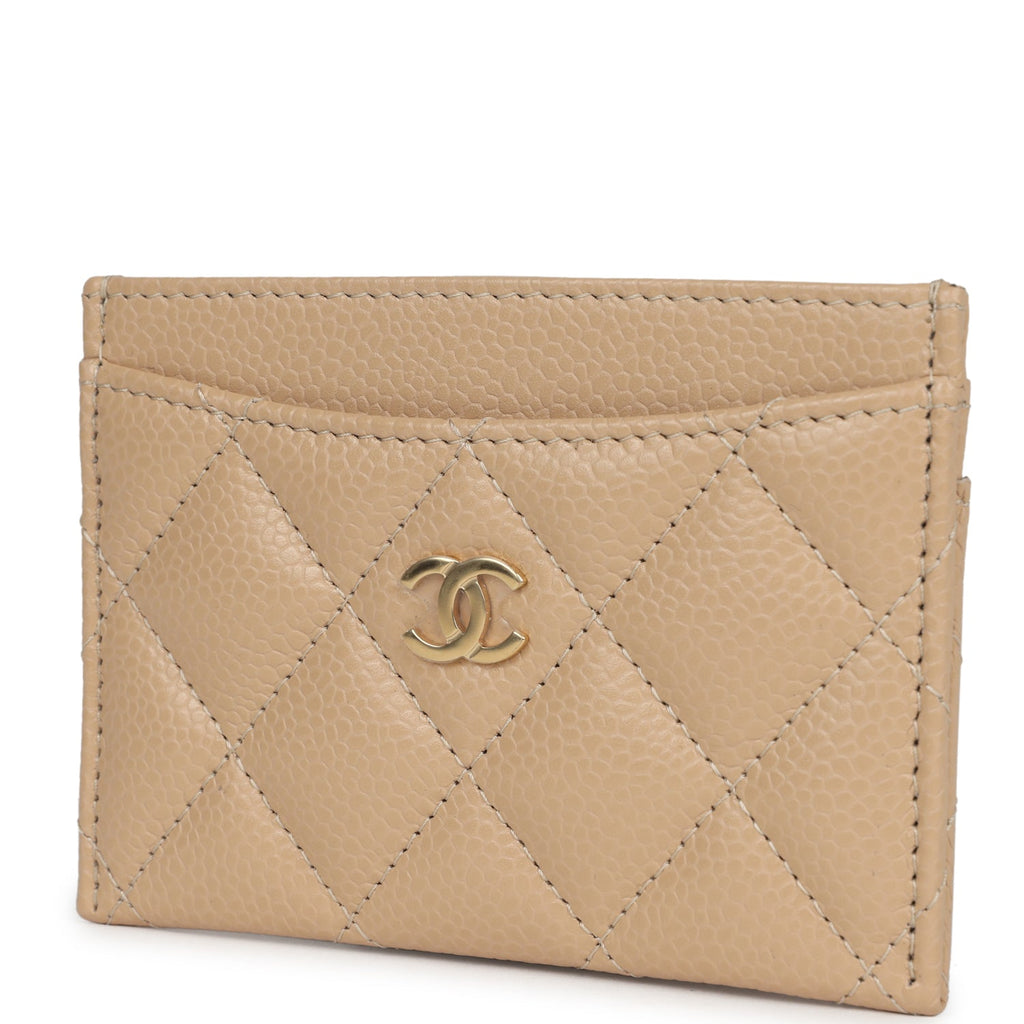 Chanel Classic  Holder Wallet Beige Caviar Gold Hardware