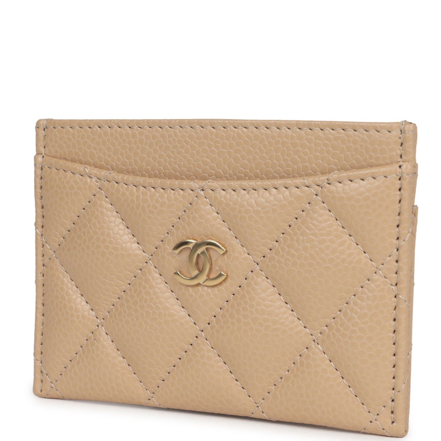 Chanel Classic  Holder Wallet Beige Caviar Gold Hardware