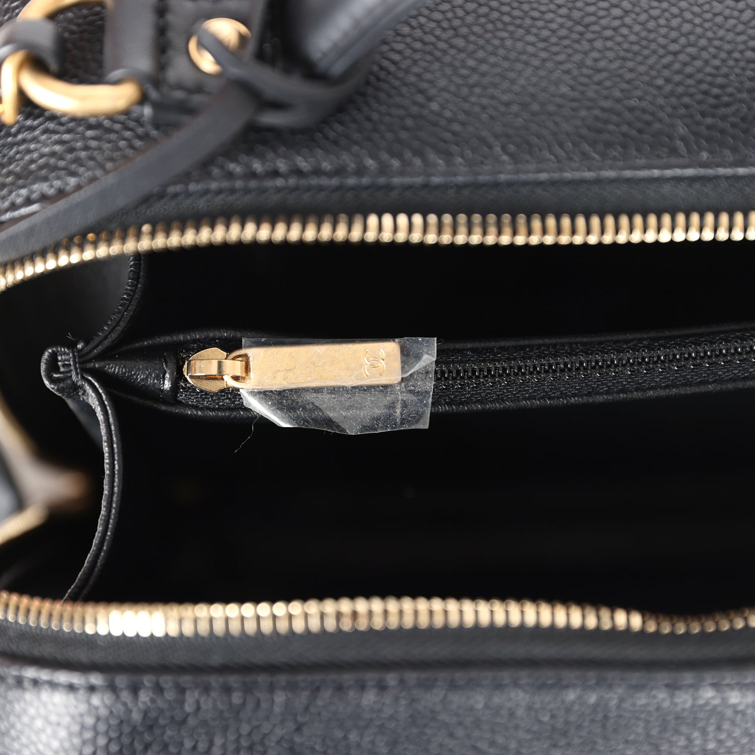 Chanel Medium CC Filigree Vanity Case Black Caviar Antique Gold Hardware