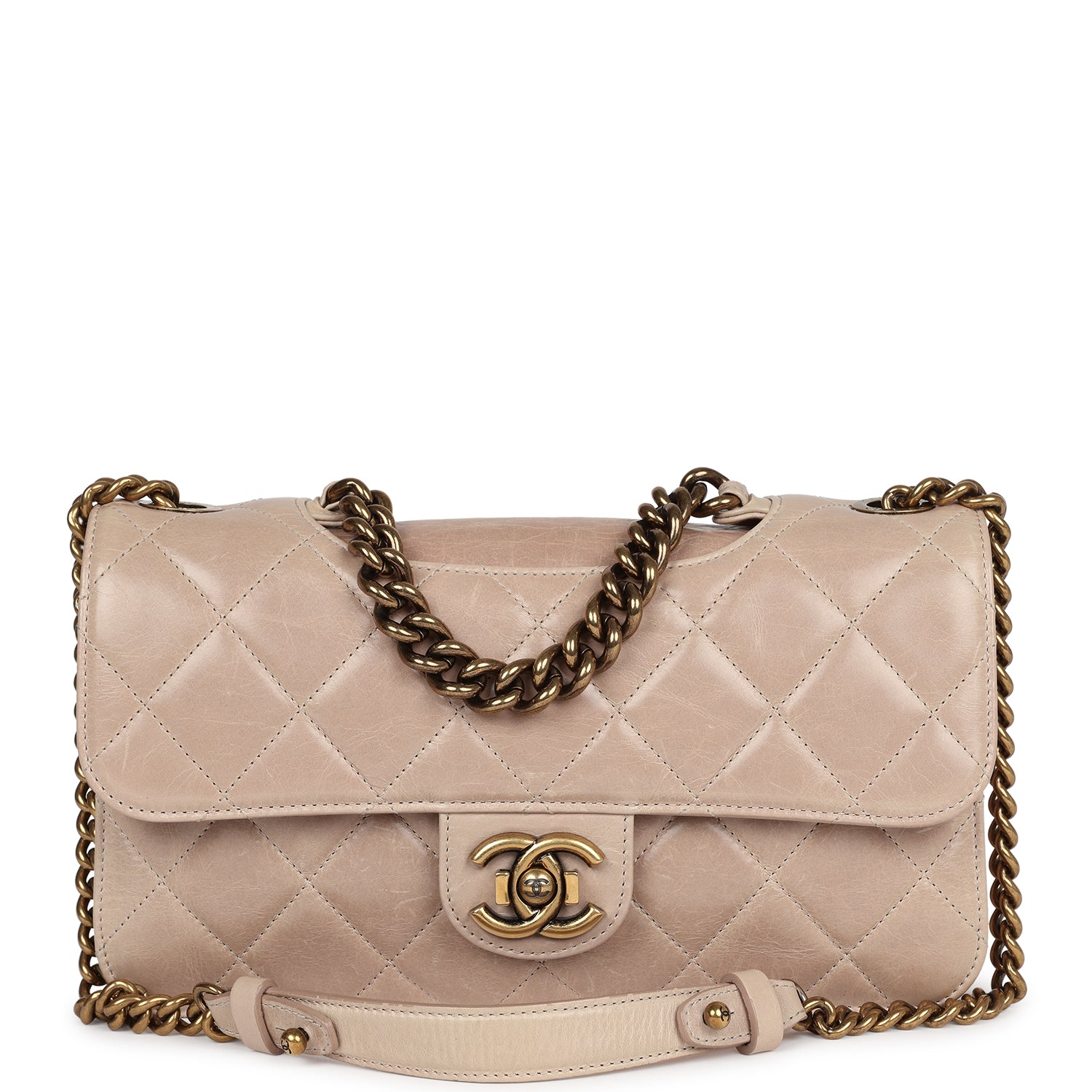 Chanel Perfect Edge Flap Bag Beige Aged Calfskin Antique Gold Hardware