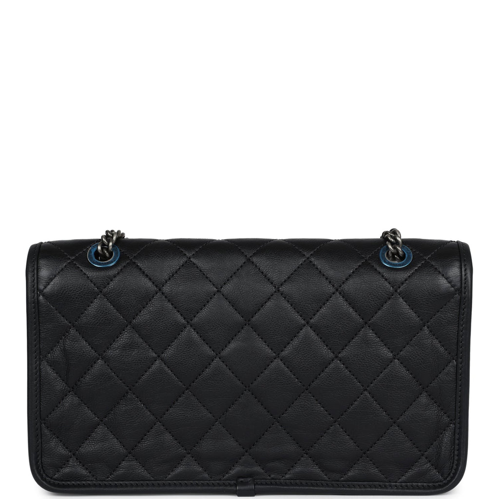Chanel French Riviera Flap Bag Black Calfskin Aged Ruthenium Hardware