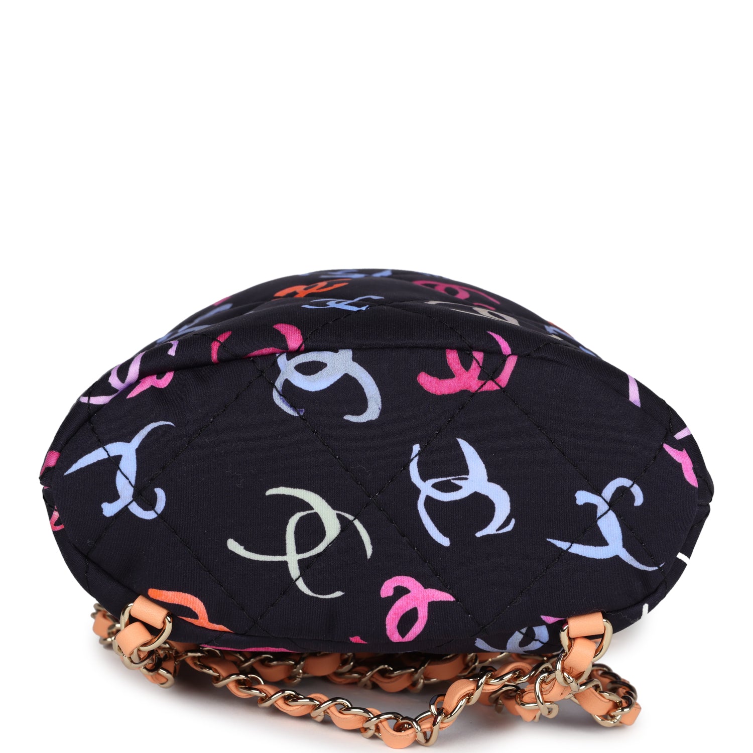 Chanel Medium CC Drawstring Backpack Multicolored Printed Fabric Light Gold Hardware