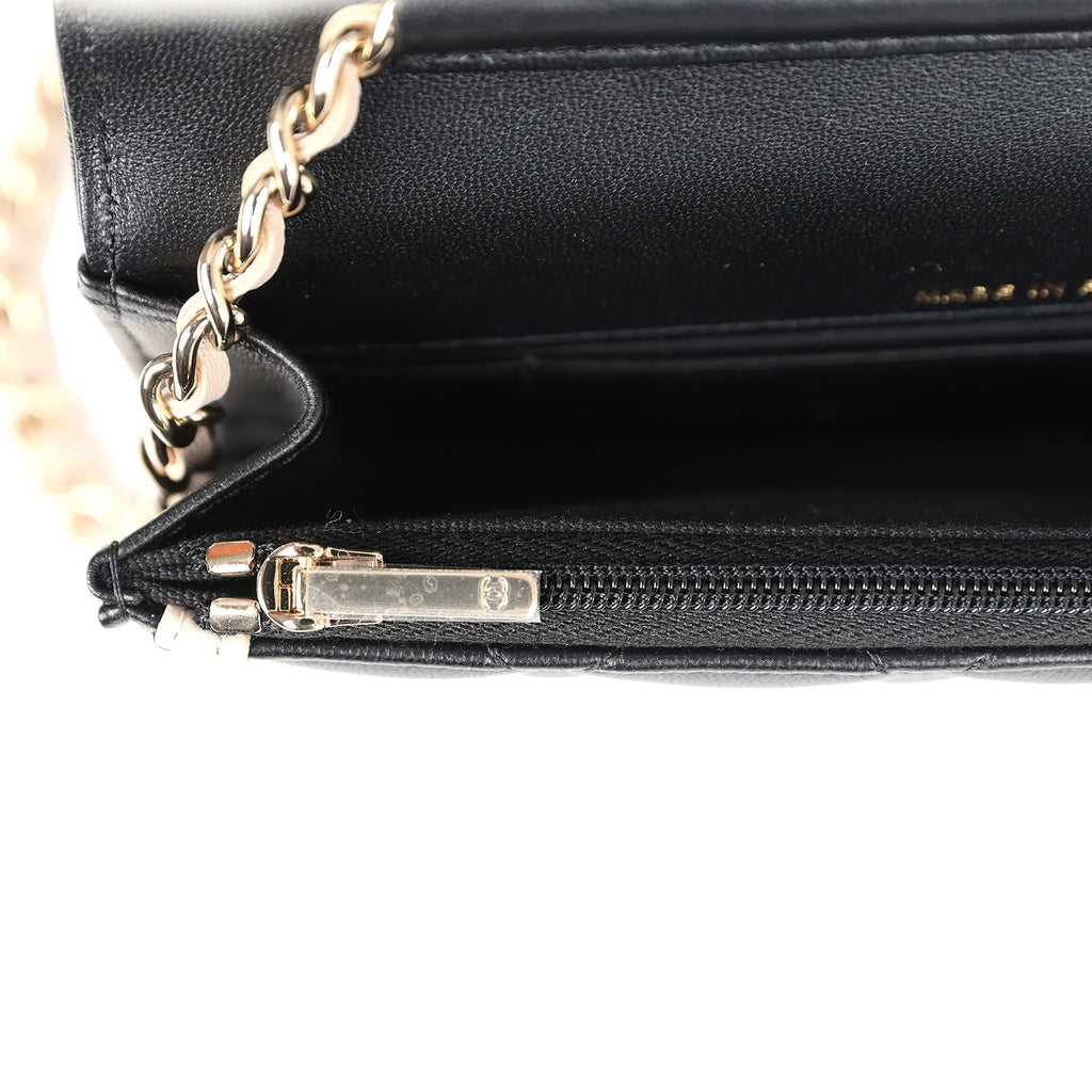 Chanel Flap Phone Holder with Chain Black and Light Beige Lambskin Light Gold Hardware