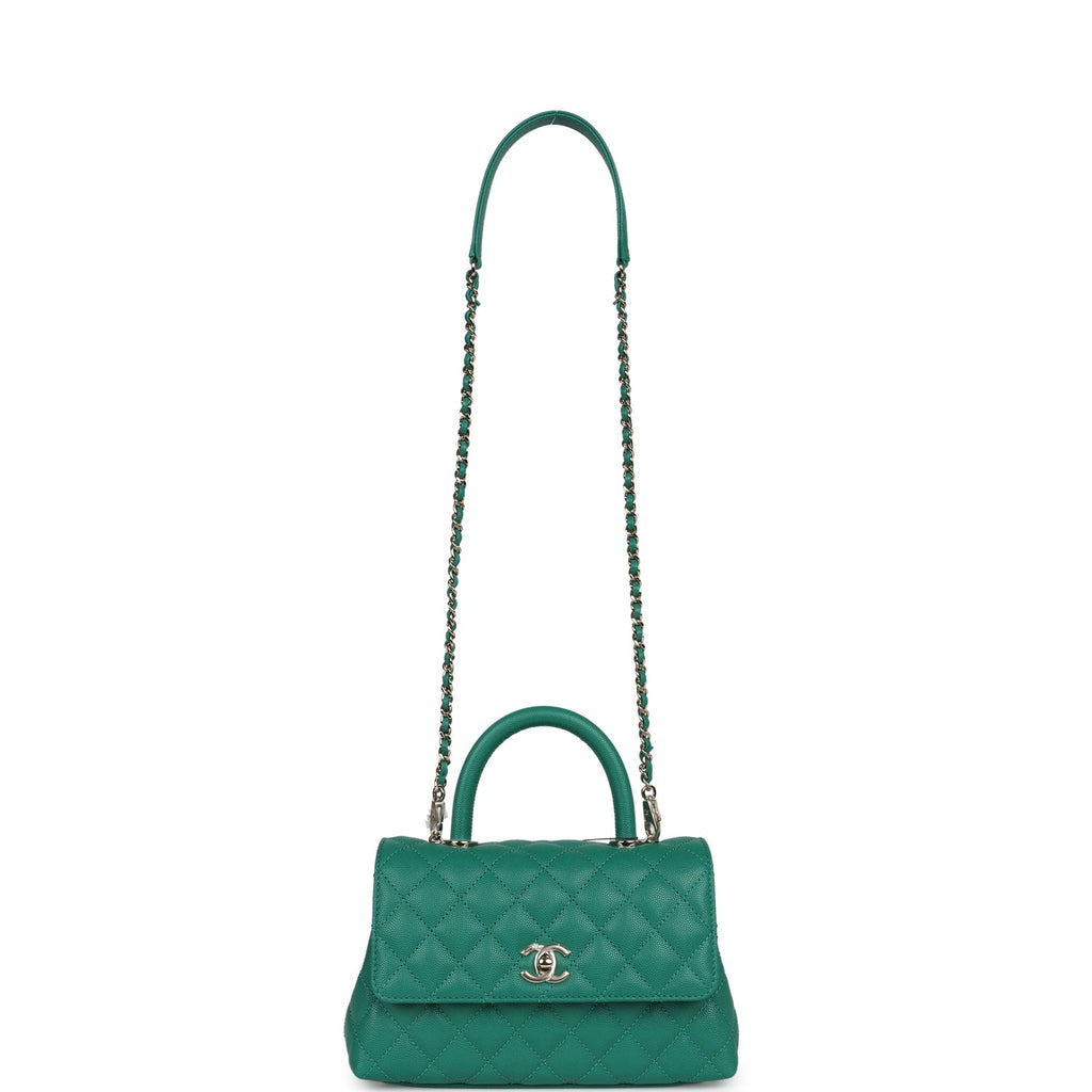 Chanel Small Coco Top Handle Flap Bag Dark Green Caviar Light Gold Hardware