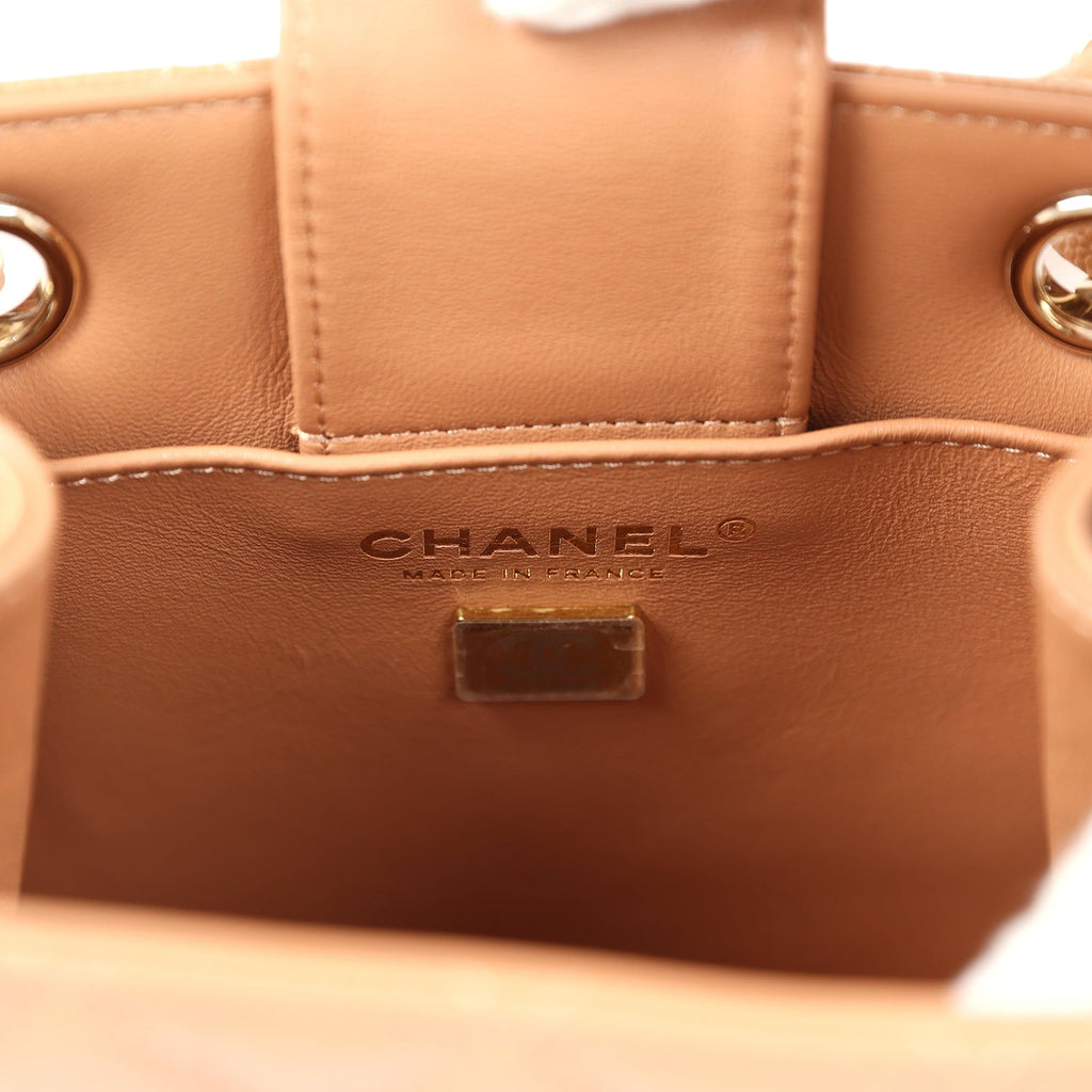 Chanel Mini Shopping Tote Caramel Caviar Light Gold Hardware