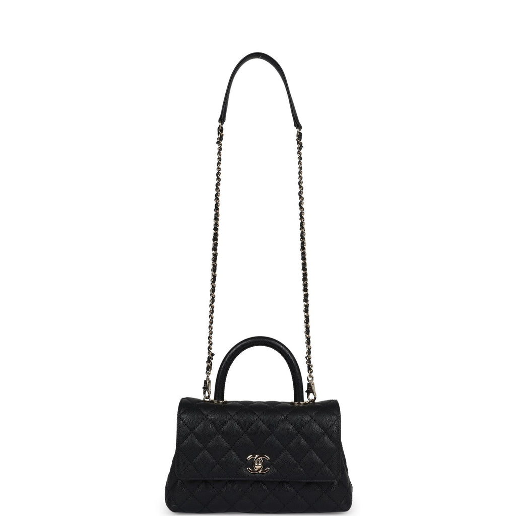 Chanel Small Coco Handle Flap Bag Black Caviar Light Gold Hardware