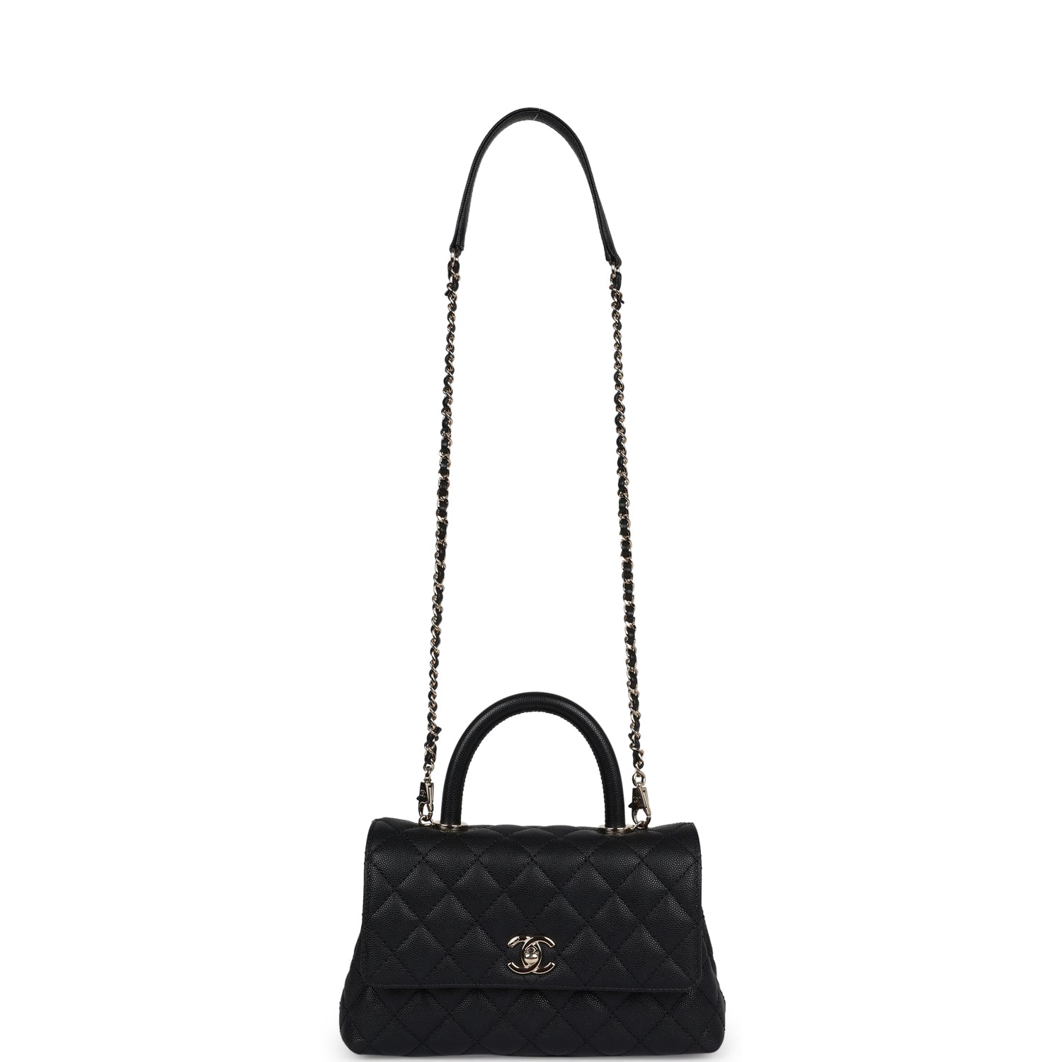 Chanel Small Coco Handle Flap Bag Black Caviar Light Gold Hardware