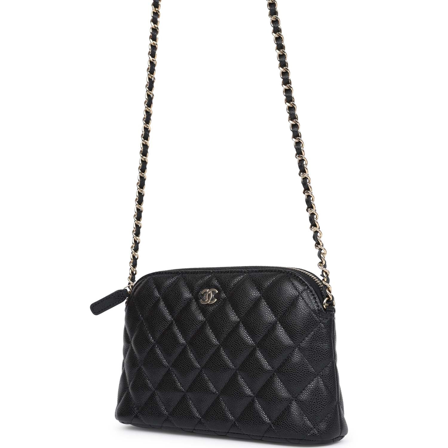 Chanel Small Clutch with Chain Crossbody Bag Black Caviar Light Gold Hardware