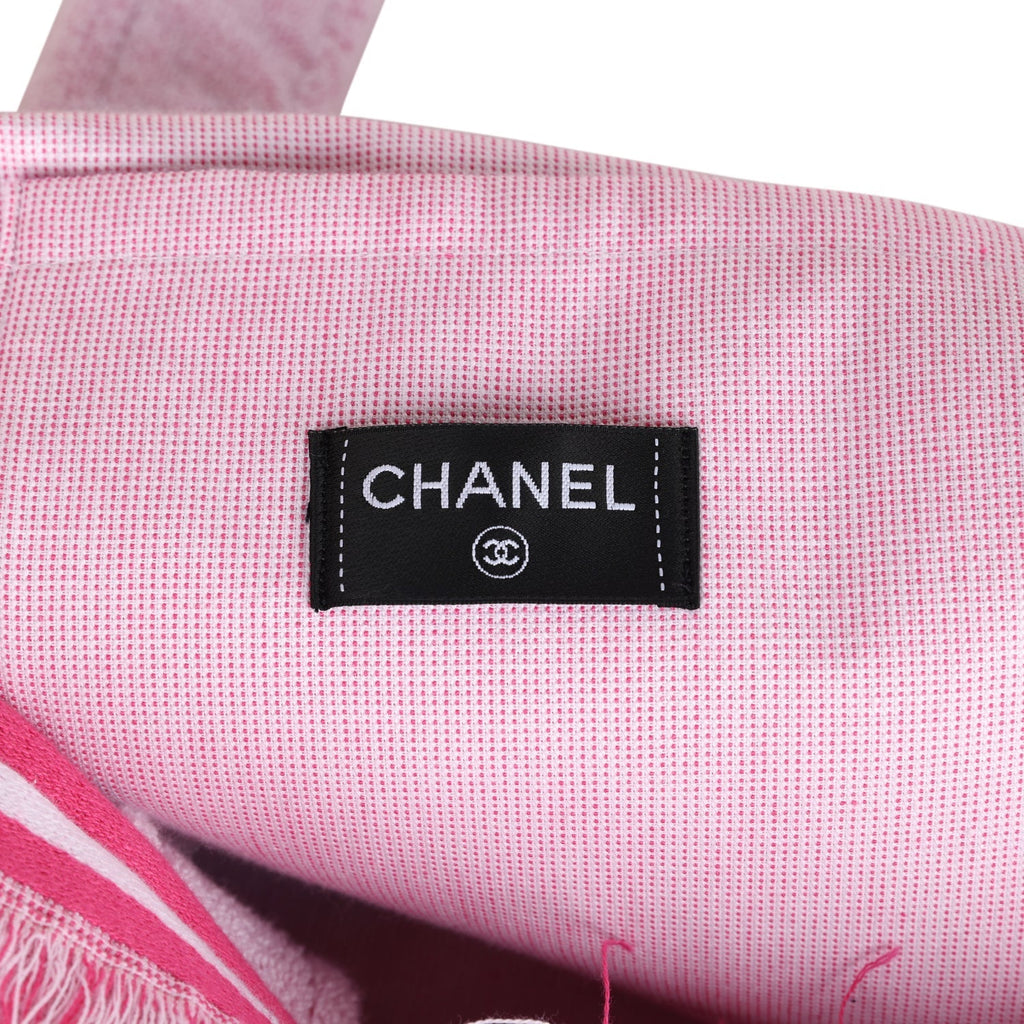 Chanel CC Beach Tote Bag & Towel Set Pink & White Canvas & Terry