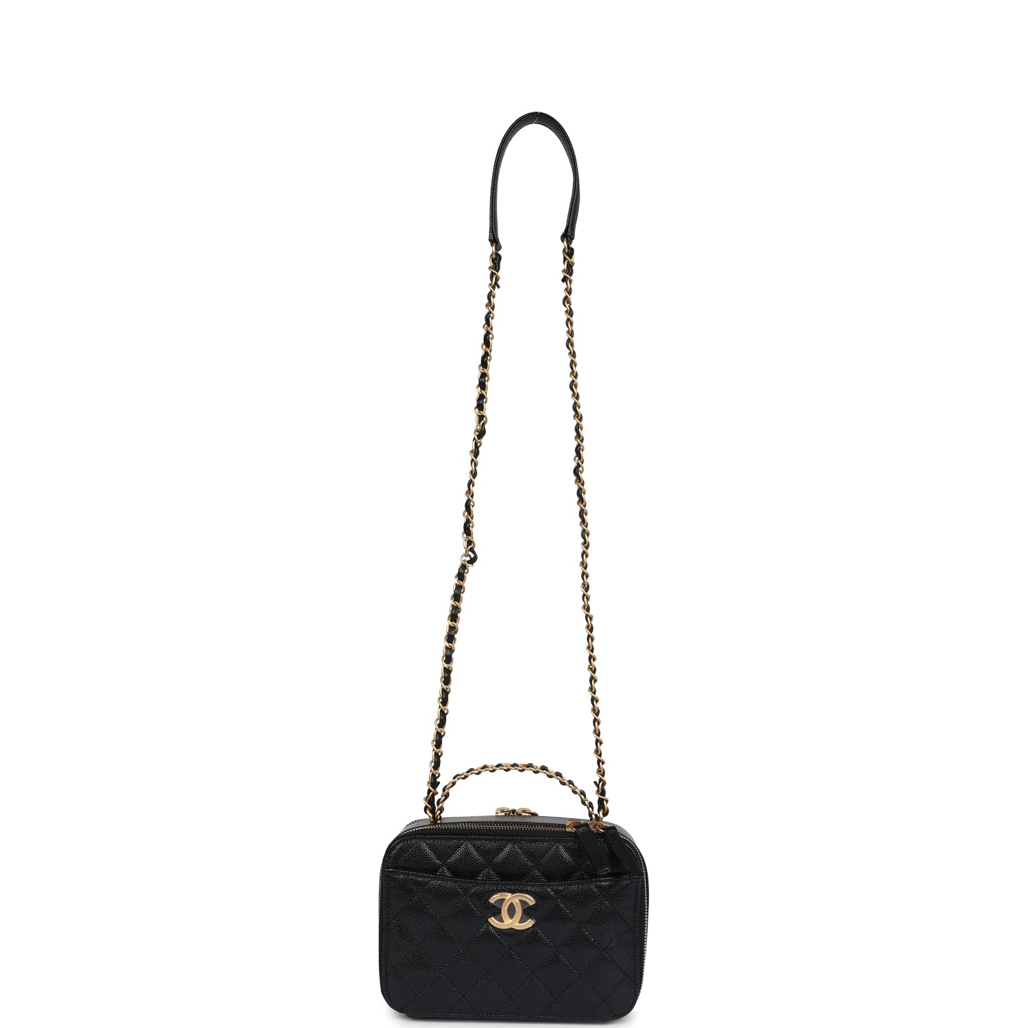 Chanel Small Pick Me Up Top Handle Vanity Case Black Caviar Brushed Gold Hardware