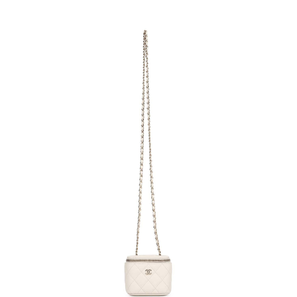 Chanel Mini Top Handle Crossbody Vanity Case White Caviar Gold Hardware