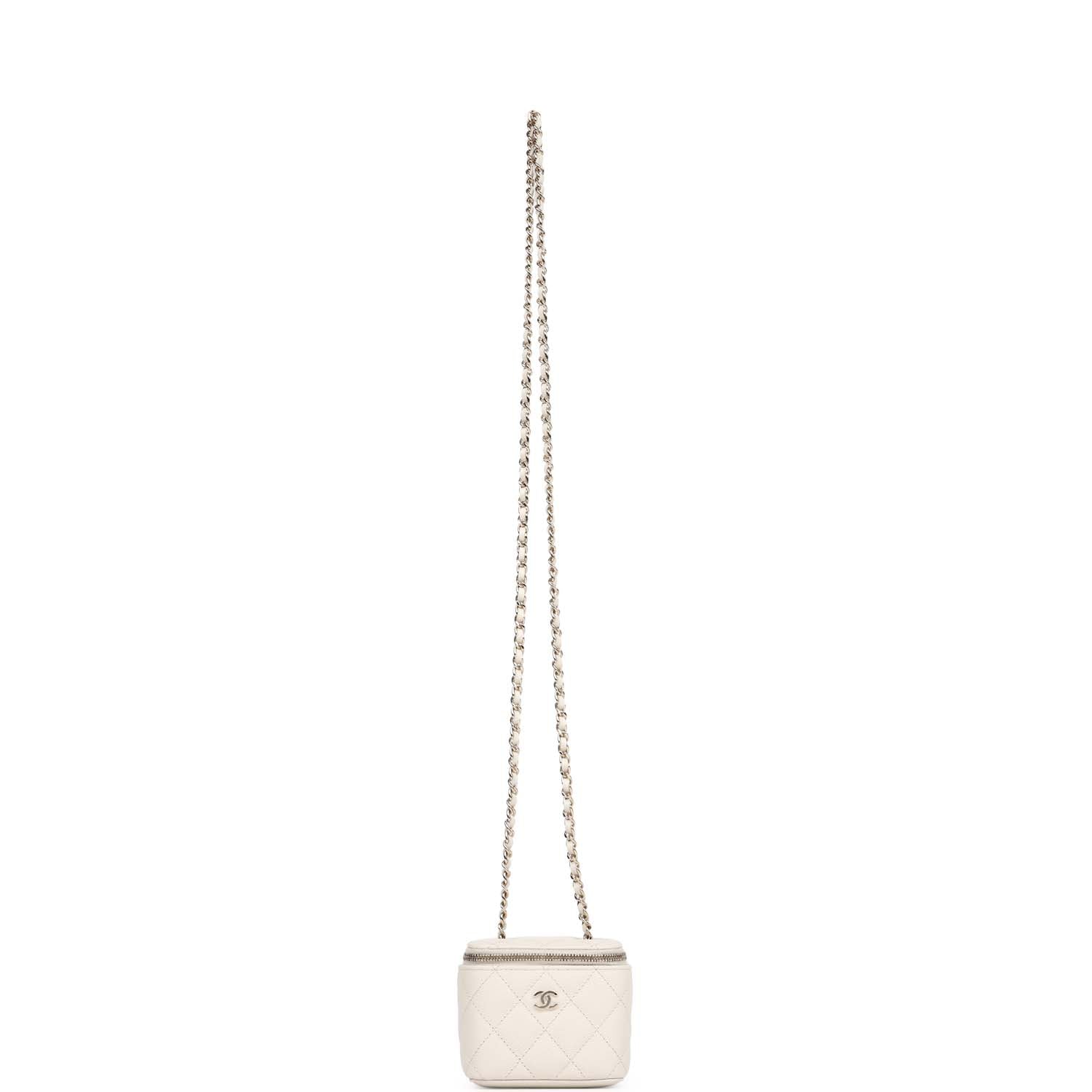 Chanel Mini Top Handle Crossbody Vanity Case White Caviar Gold Hardware