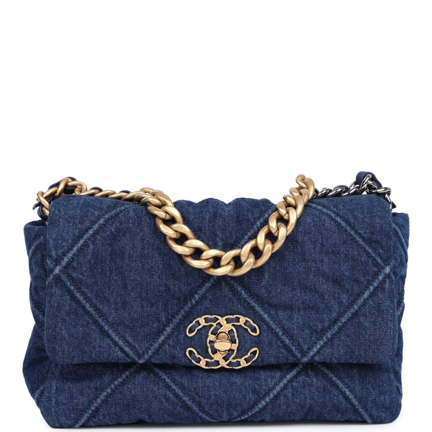 Chanel Medium 19 Flap Dark Blue Denim Mixed Metal Hardware