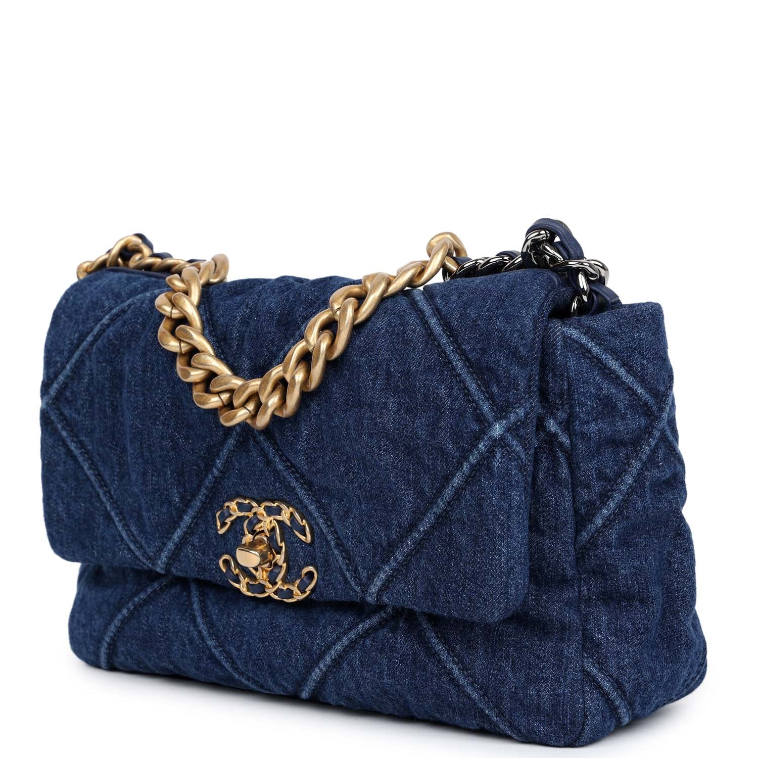 Chanel Medium 19 Flap Dark Blue Denim Mixed Metal Hardware