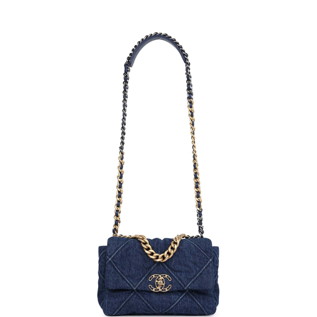 Chanel Medium 19 Flap Dark Blue Denim Mixed Metal Hardware