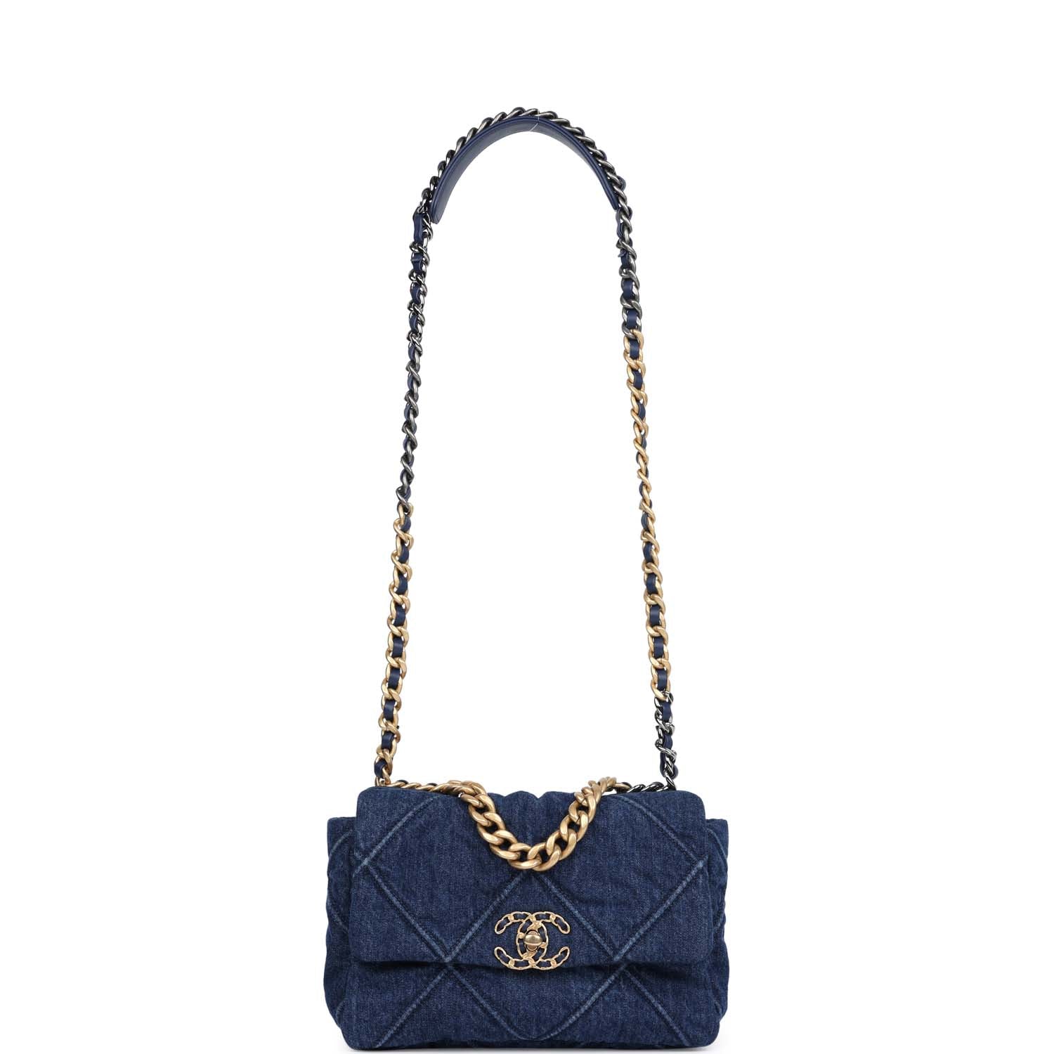 Chanel Medium 19 Flap Dark Blue Denim Mixed Metal Hardware