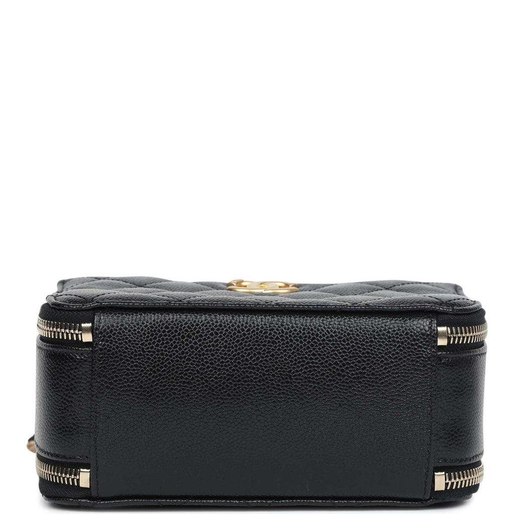 Chanel Mini Pick Me Up Top Handle Vanity Case Black Caviar Brushed Gold Hardware