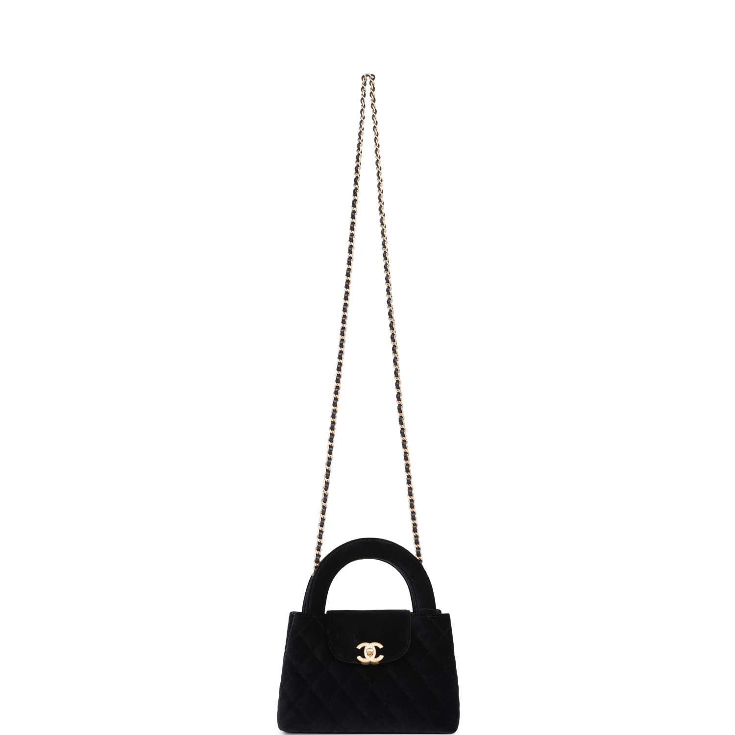 Chanel Small Kelly Shopper Black Velvet Brushed Gold Hardware