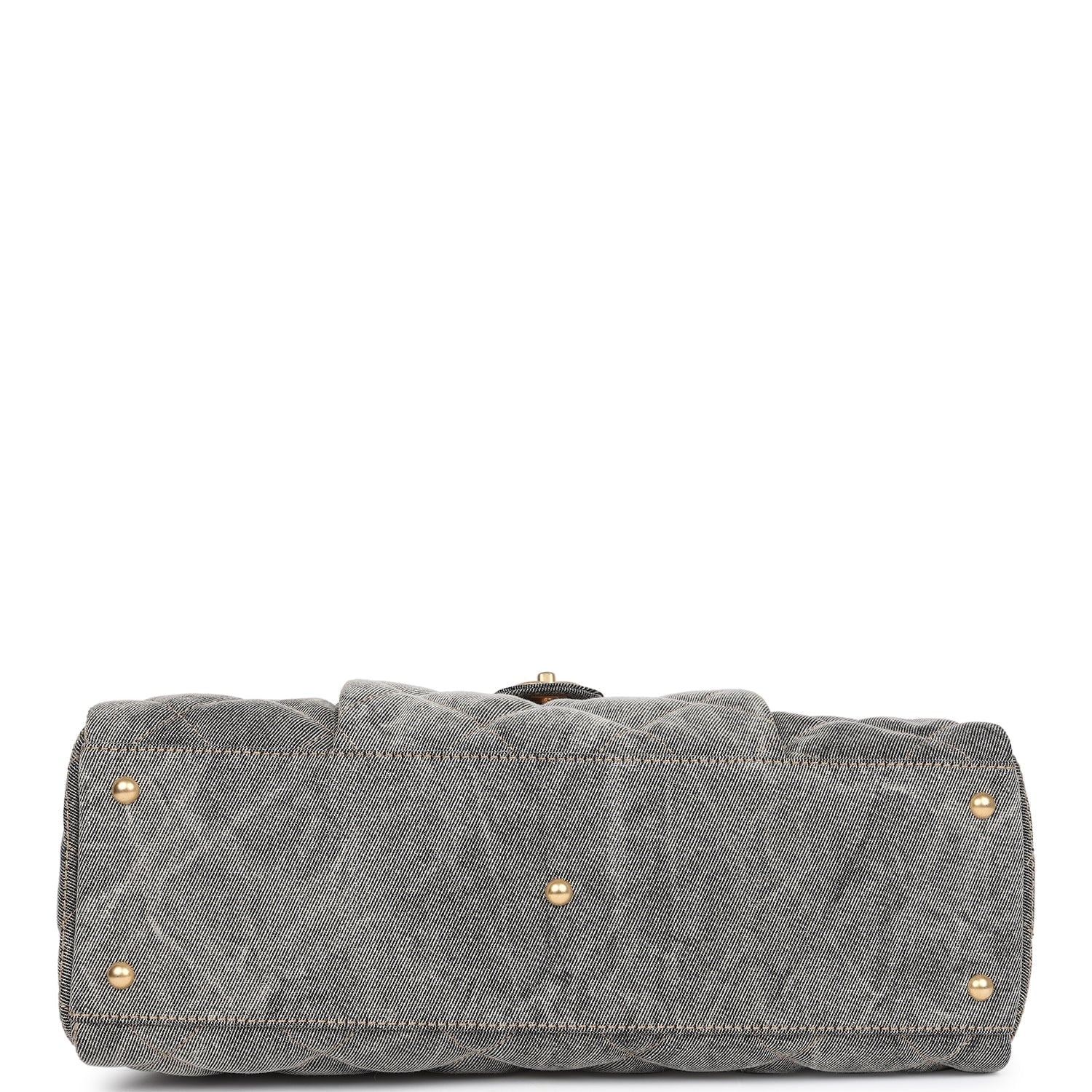 Chanel Maxi Bowling Bag Light Grey Washed Denim Antique Gold Hardware