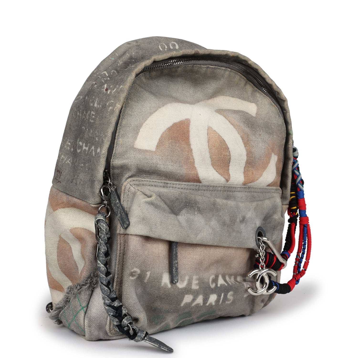 Chanel Graffiti Backpack Grey Multicolored Canvas Silver Hardware