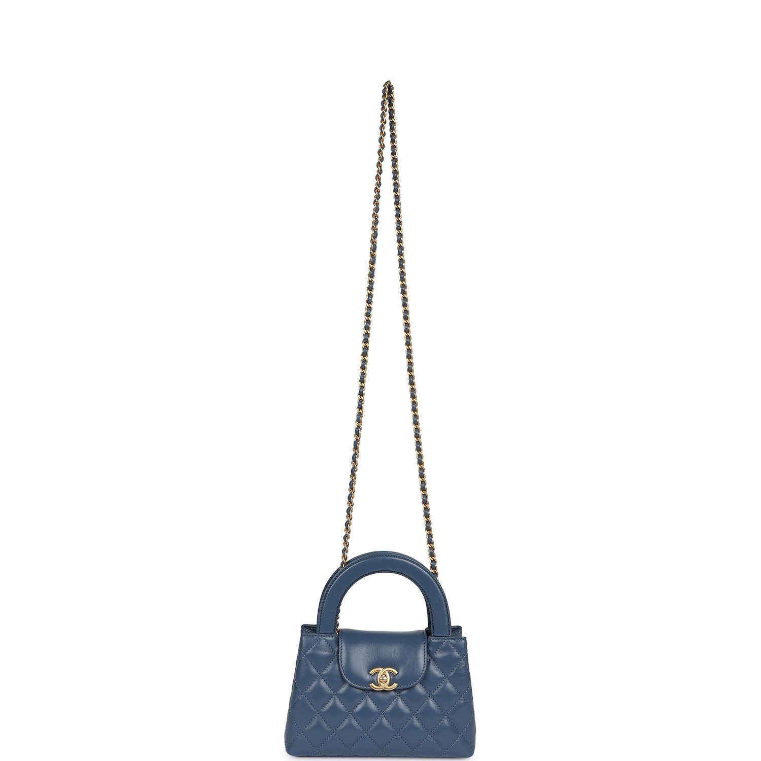 Chanel Small Kelly Shopper Blue Shiny Aged Calfskin Brushed Gold Hardware