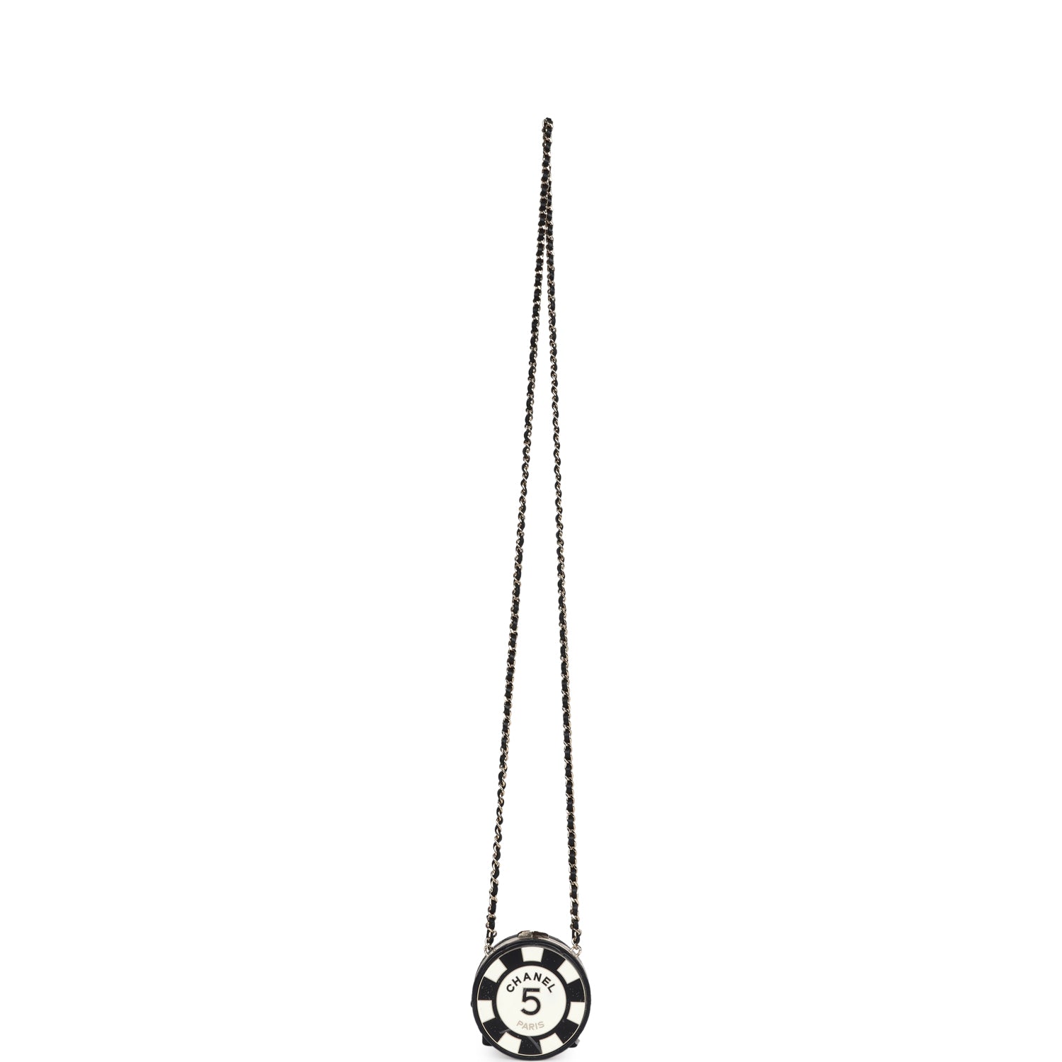 Chanel Poker Chip Minaudiere Clutch with Chain Black and White Enamel and Lambskin Gold Hardware