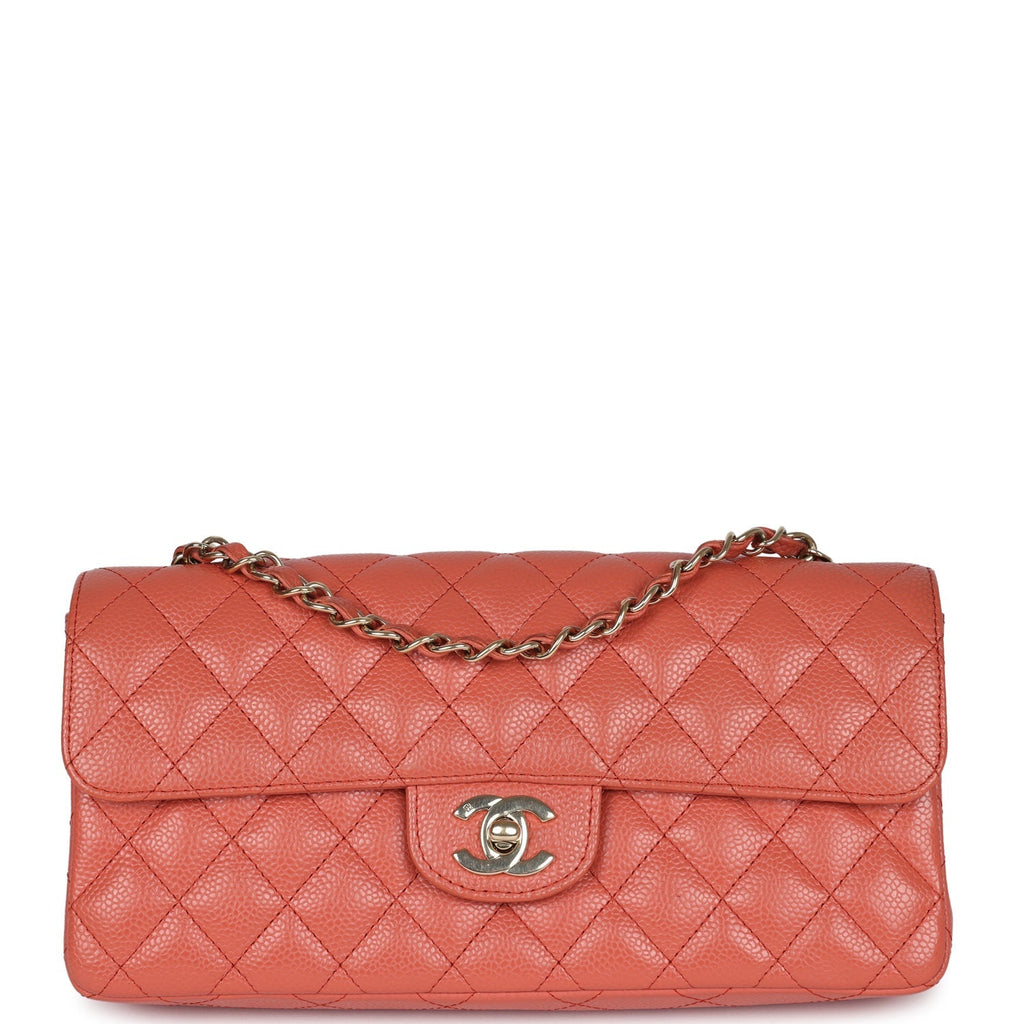 Chanel Classic East West Single Flap Coral Caviar Light Gold Hardware