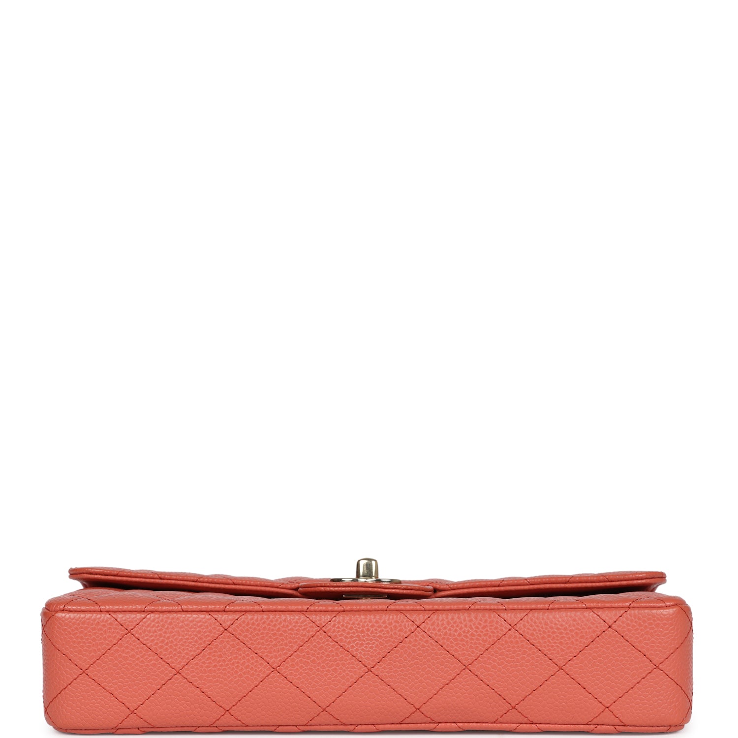 Chanel Classic East West Single Flap Coral Caviar Light Gold Hardware