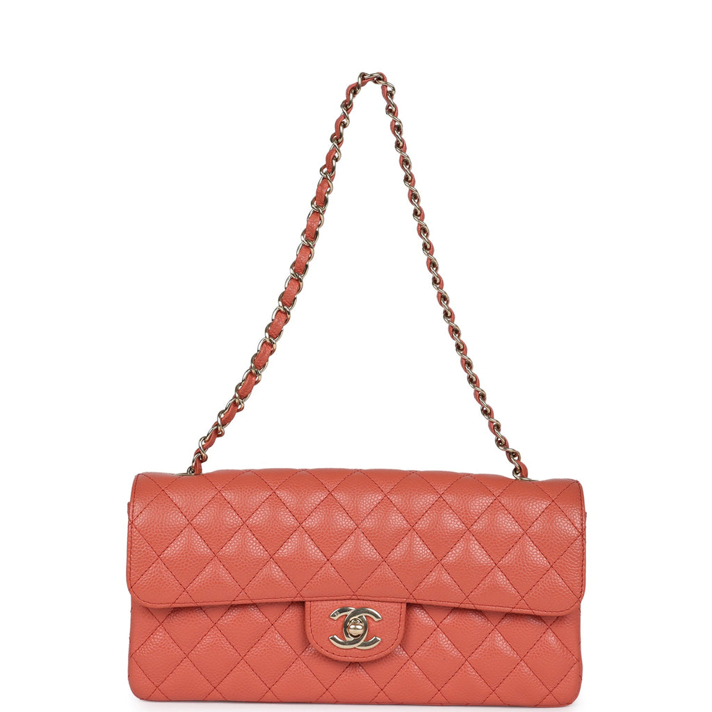 Chanel Classic East West Single Flap Coral Caviar Light Gold Hardware
