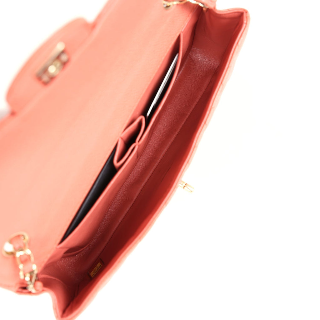 Chanel Classic East West Single Flap Coral Caviar Light Gold Hardware