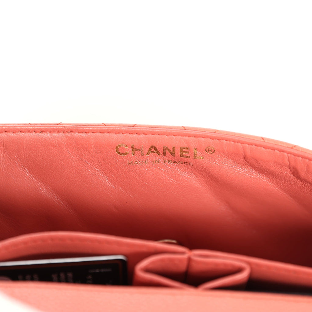 Chanel Classic East West Single Flap Coral Caviar Light Gold Hardware