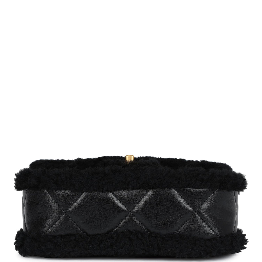 Chanel Mini Shearling Flap Bag Black Lambskin Brushed Gold Hardware