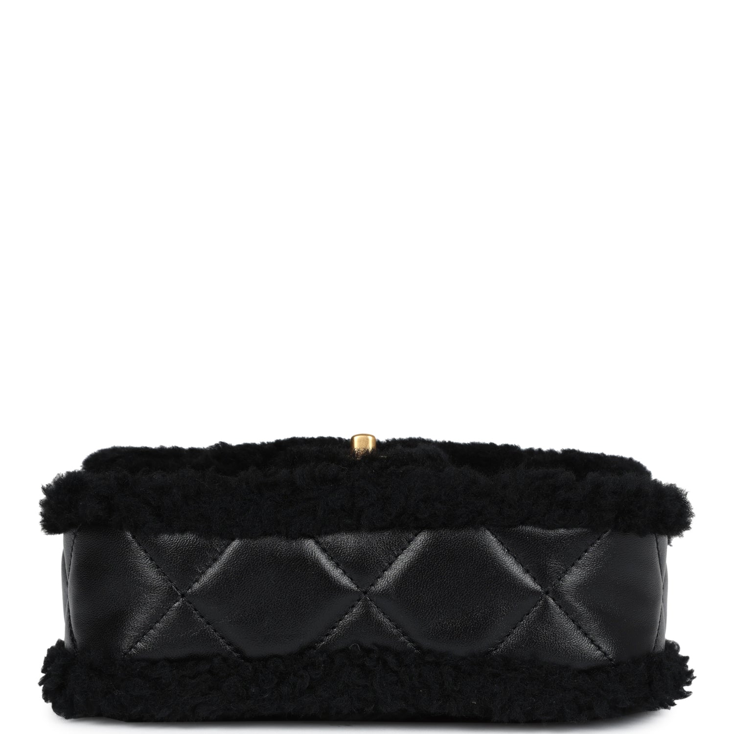 Chanel Mini Shearling Flap Bag Black Lambskin Brushed Gold Hardware