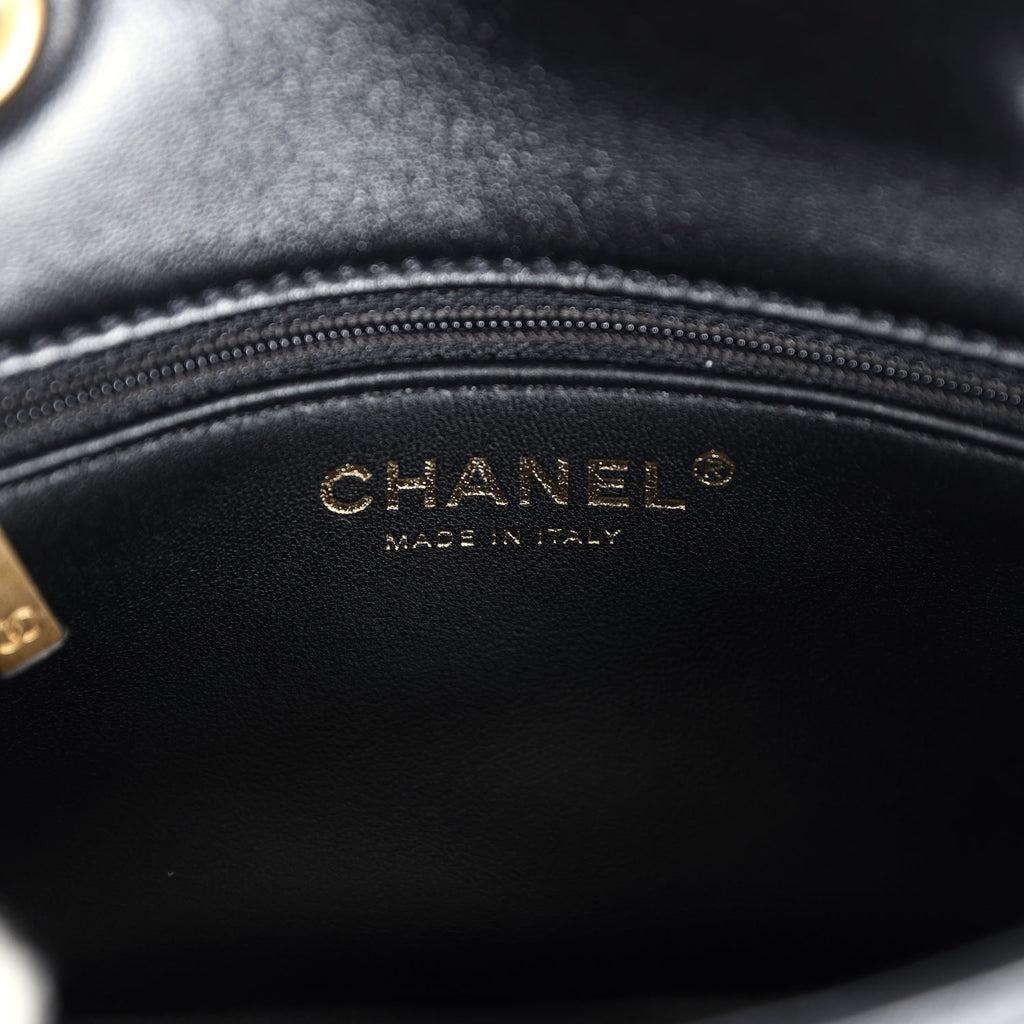 Chanel Mini Shearling Flap Bag Black Lambskin Brushed Gold Hardware