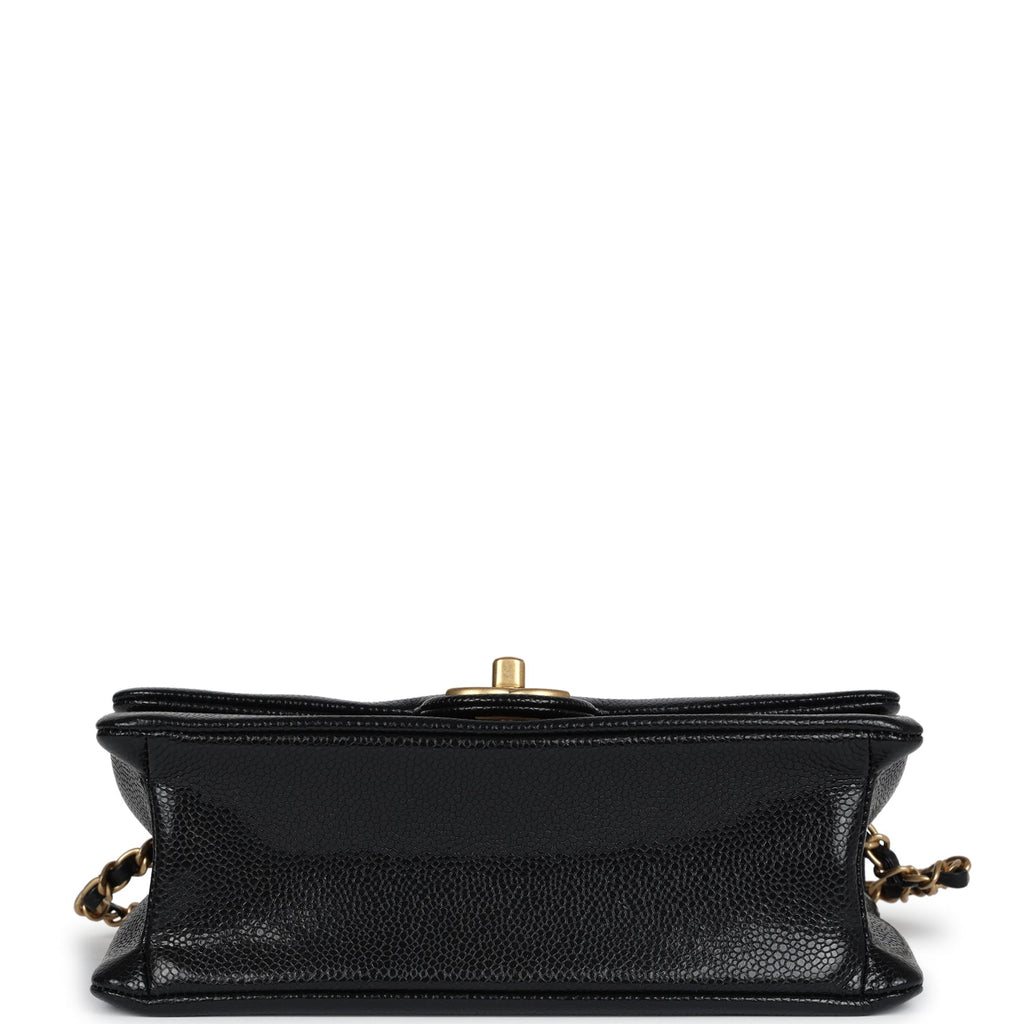 Chanel Small Flap Bag Black Shiny Grained Calfskin Brushed Gold Hardware