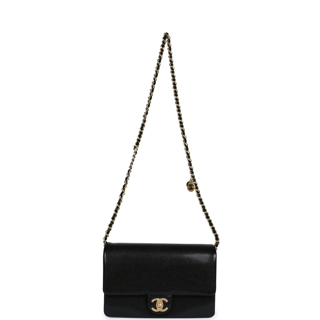 Chanel Small Flap Bag Black Shiny Grained Calfskin Brushed Gold Hardware